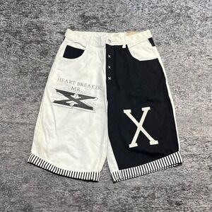 VTG Zip Code Shorts Mens 30 Black White Baggy 90s Heartbreaker Mr X Denim Jorts